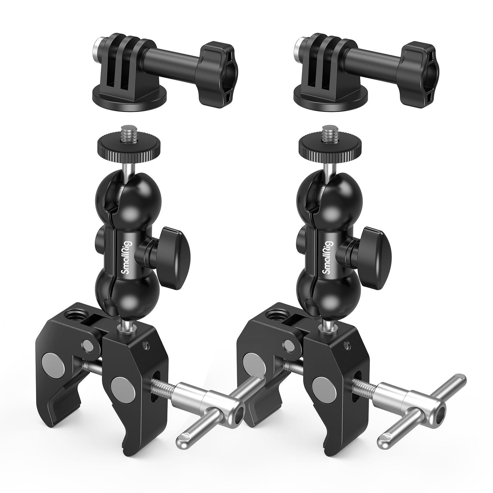 Super Camera Clamp Mount 2-Pack, Double Ball Head Magic Arm Adapter, Fence/Desk/Tripod Mount for Monitor/Light/Camera, for Insta360, for Gopro, for Osmo Pocket 3, 5321
