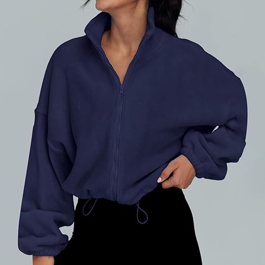 Veste Polaire Femme à Fermeture Éclair Complet - Manteau Court Chaud Col Montant Manches Longues