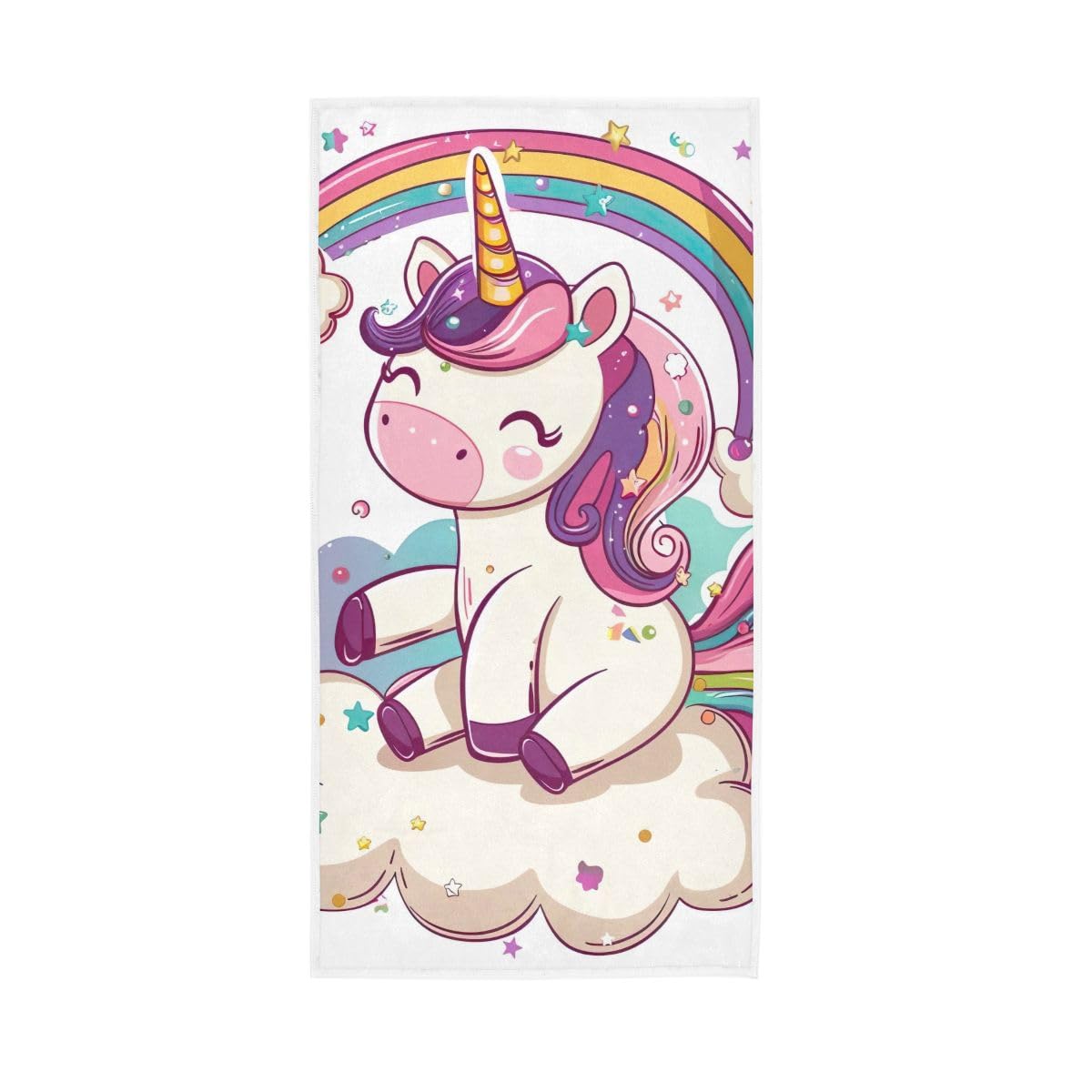 LSRCPD Cartoon Unicorn Sitting in Cloud Hand Towel, Soft Towels for Bathroom, Gym, Hotel, Spa 15 x 30 Inches