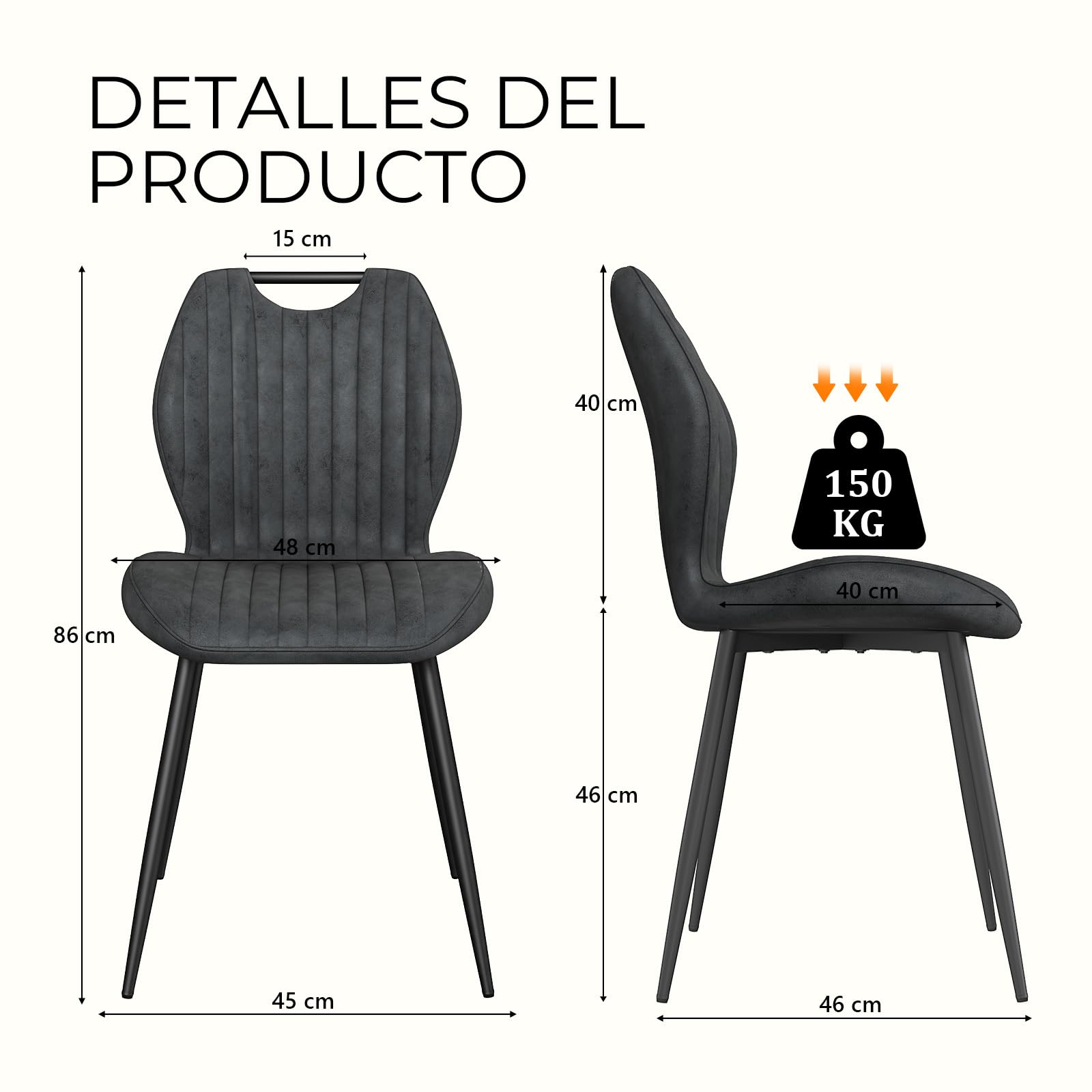 LEWE Sillas de Comedor Pack 4, Sillas Cocina Modernas Tapizadas Tela, Gris