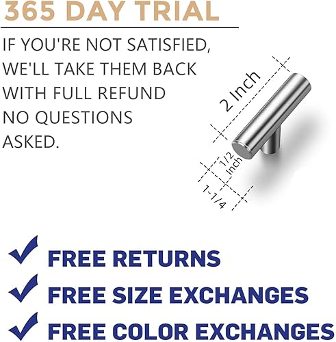 Miniatura 3 de Paquete de 10 tiradores de gabinete de 2 pulgadas de acero inoxidable de níquel cepillado para armario de cocina, manijas de gabinete de 2 pulgadas