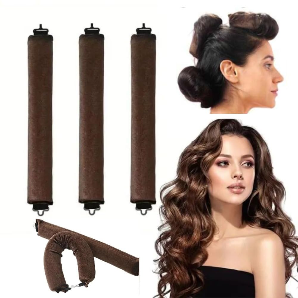 Spoken Heatless Hair Curler (3 Sets), Flexible Curling Rod with Hook, Satin Rollers for All Hair Types, No Heat Curls to Sleep for Curl Rods, Heatless Curls for Blowout Hair (Brown)-image-9