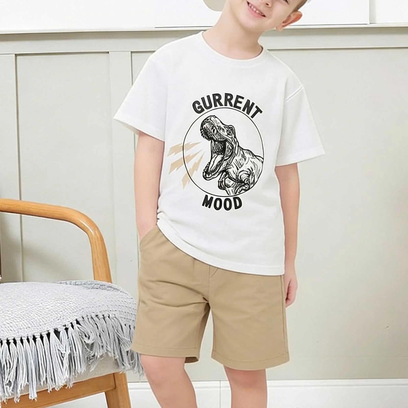 Conjunto de 2 piezas para niños con estampado de tiranosaurio, cuello redondo, manga corta, pantalones cortos, casual, verano, fiesta, vacaciones, 2-7 años — view 4