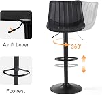 SAETSFEG Bar Stools Set of 2, Modern Swivel Counter Height Stools with Backrest,Adjustable Leather Bar Chairs, Upholstered Armless Kitchen Island Stool, Black