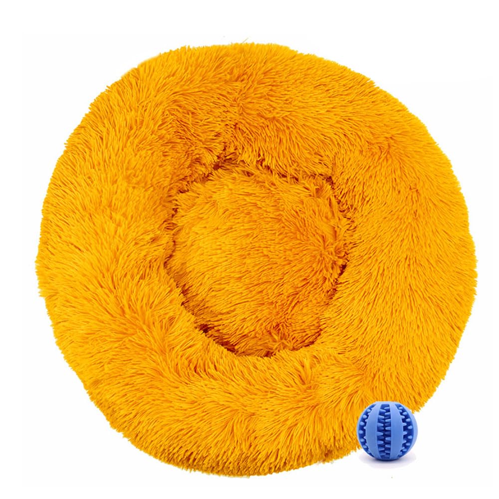 DOTBUY-SHOP Dog Bed Washable, Soft Comfy Cat Bed Felt Donut Dog Bed, Pet Bed With Slip-Resistant Bottom, Orthopedic Dog Beds Gift for Small Dogs and Cats (70CM,Gingery yellow)