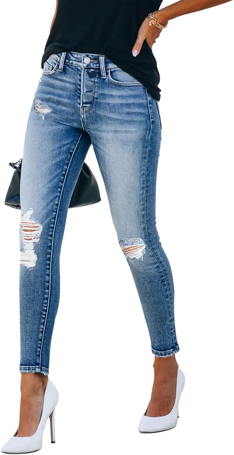 KUNMI Women's Skinny Ripped Trendy Jeans Distressed Stretchy Denim Pants - Image 3