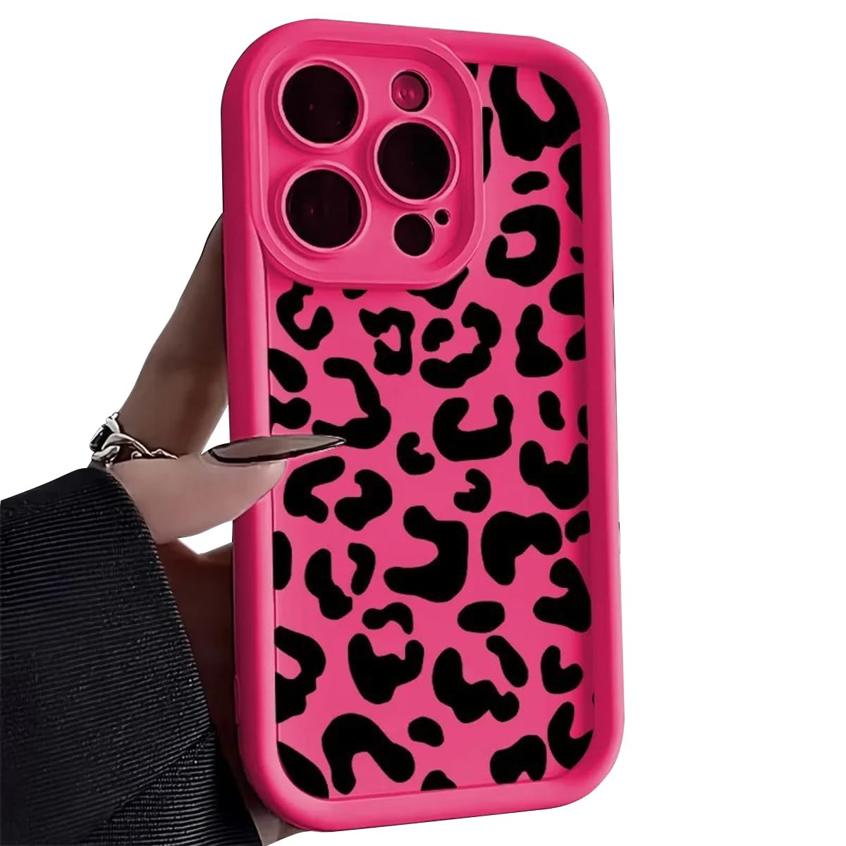 Cutecasee Phone Case for Women/Girls, Black Leopard Print Pattern Silicone Shockproof Soft Phone Case Compatible with iPhone 11, Rose Red