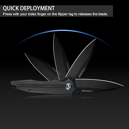 Miniatura 2 de VNLA Navaja de bolsillo plegable con apertura de aleta, hoja Sandvik 14C28N, mango G10, con clip de bolsillo profundo, para hombres y mujeres,