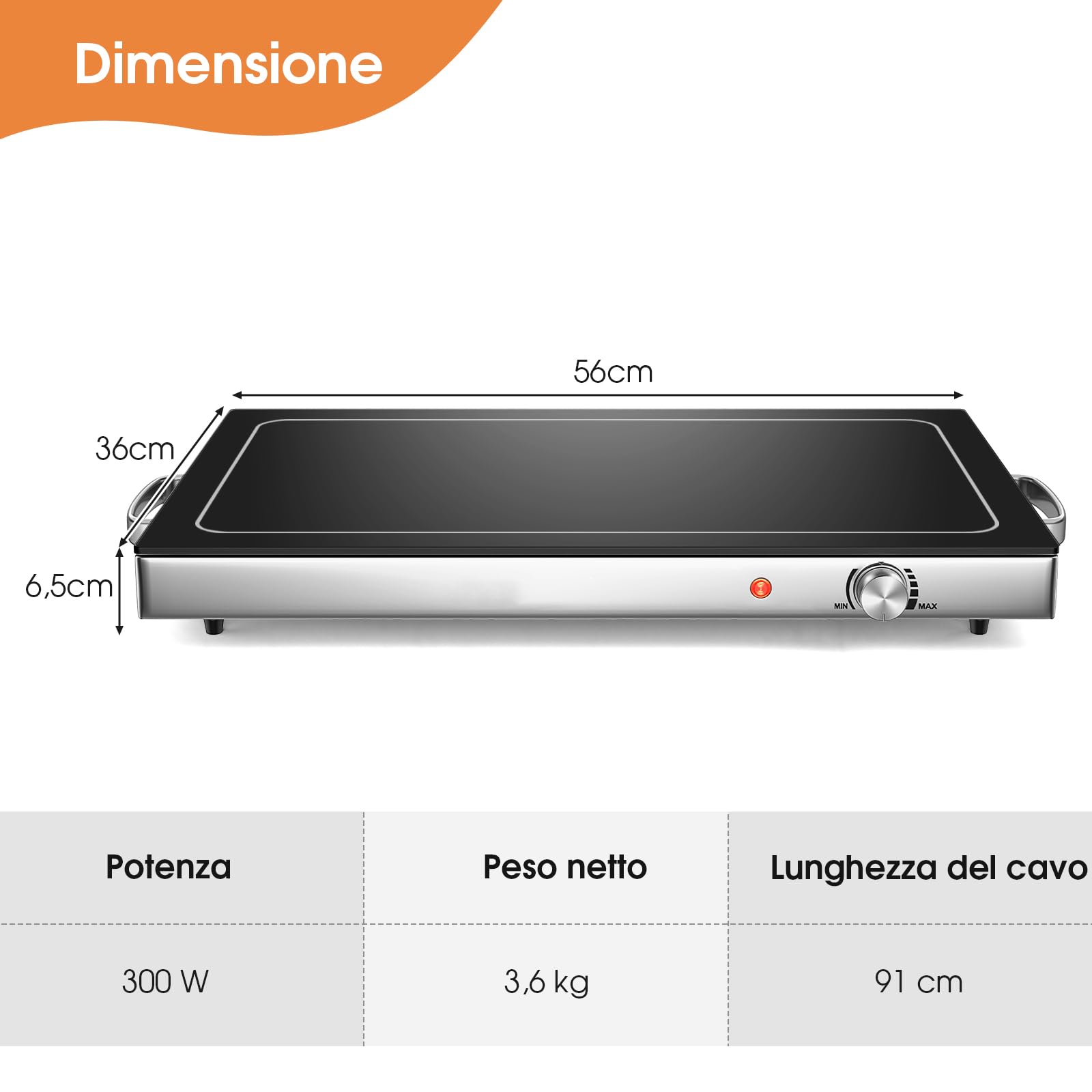 GYMAX Vassoio Scaldavivande Elettrico, Scaldavivande con Temperatura Regolabile in Acciaio Inox, Scaldavivande per Buffet con Superficie in Vetro e Maniglie Fredde, 56 x 36 cm