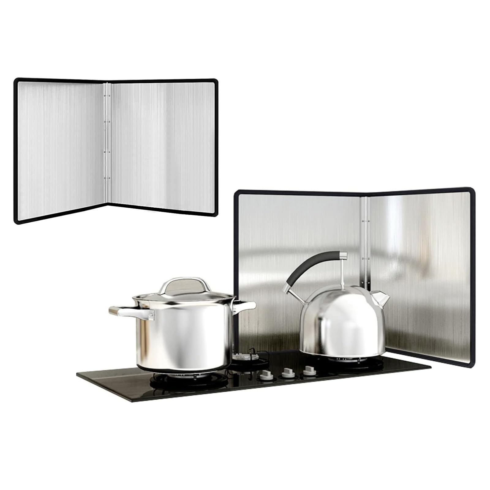 Juego de 2 protectores plegables de acero inoxidable para estufa, de doble cara, 35 x 35 cm, protector de grasa para cocina, fácil de limpiar, tamaño ajustable para seguridad en la cocina