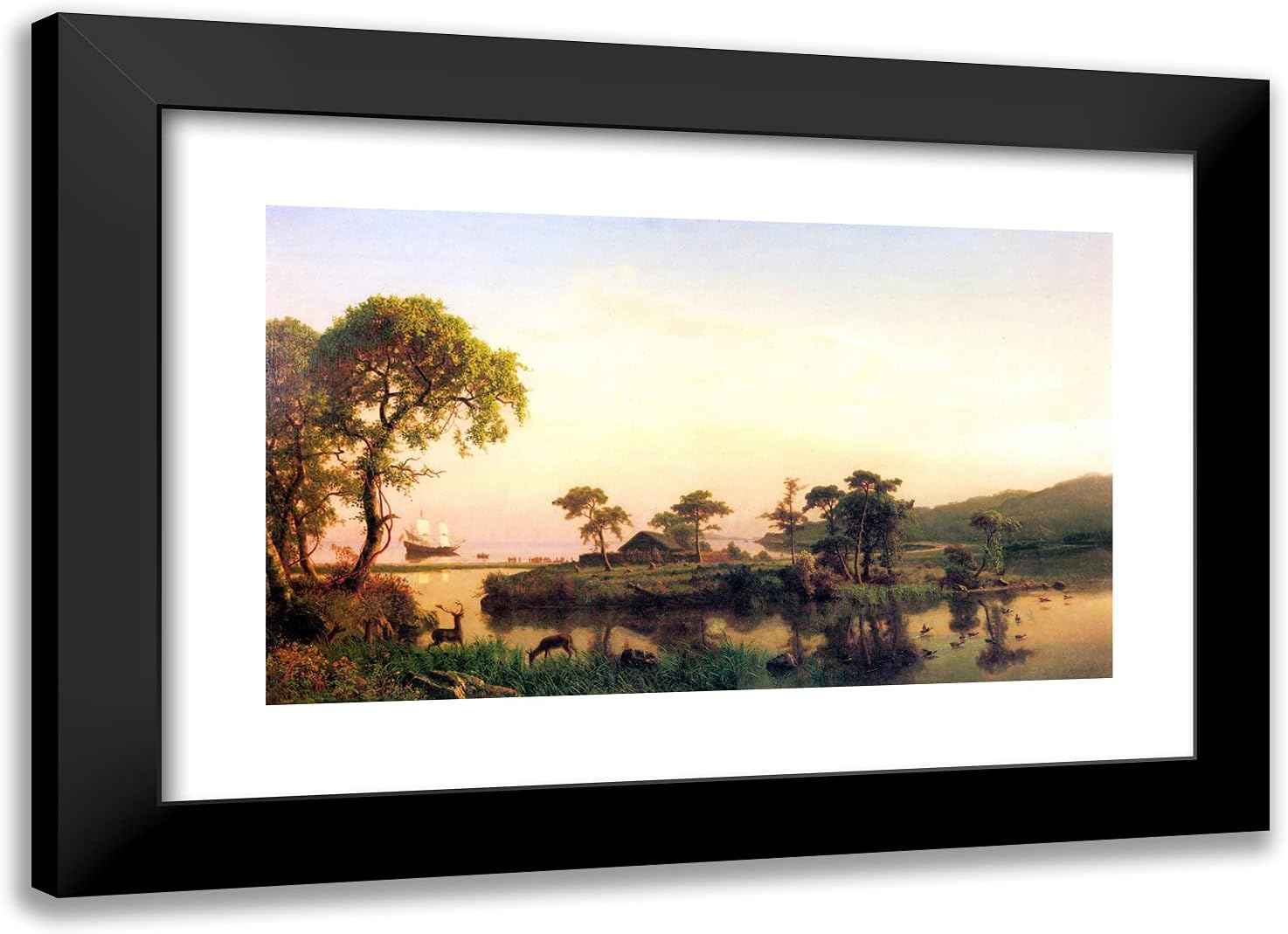 ArtDirect Bierstadt, Albert 24x17 Black Modern Framed Art Print with Double Matting Titled: Gosnold at Cuttyhunk
