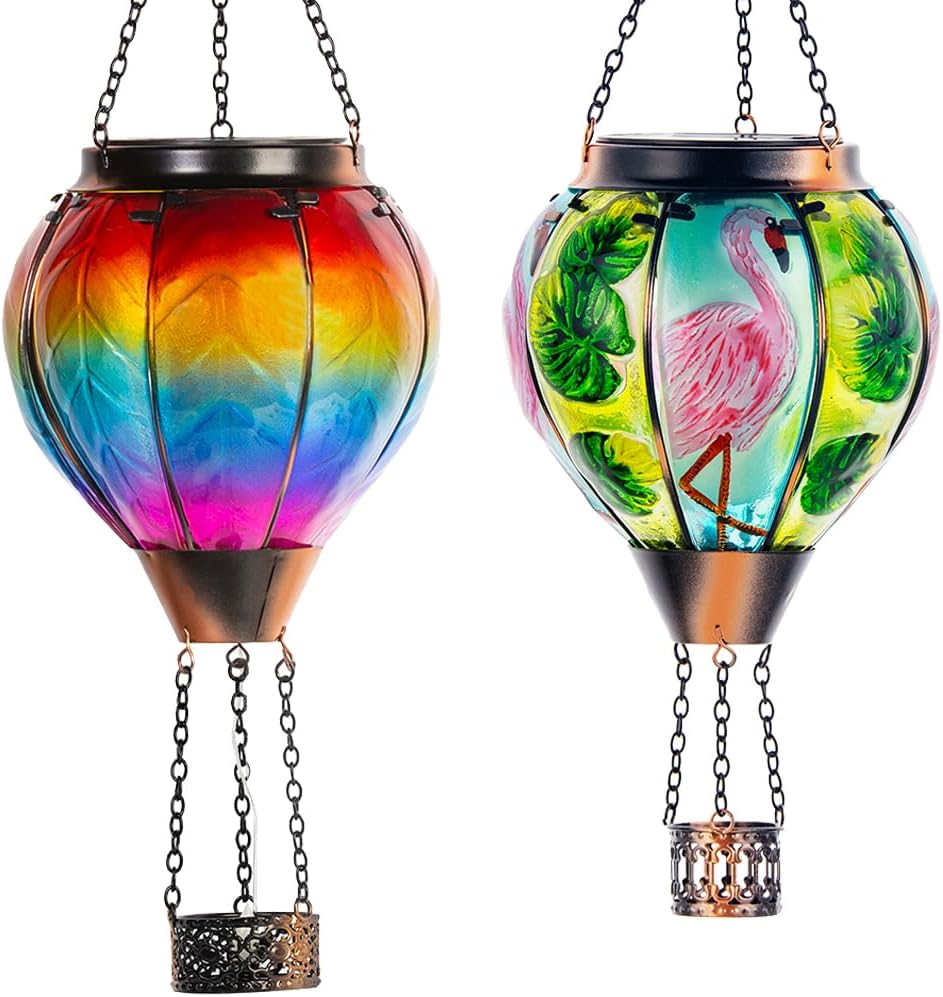 Starsoul 2PCS Solar Hot Air Balloon Flickering Flame Hanging Garden Light Glass Hot Air Balloon Solar Lantern Multicolor