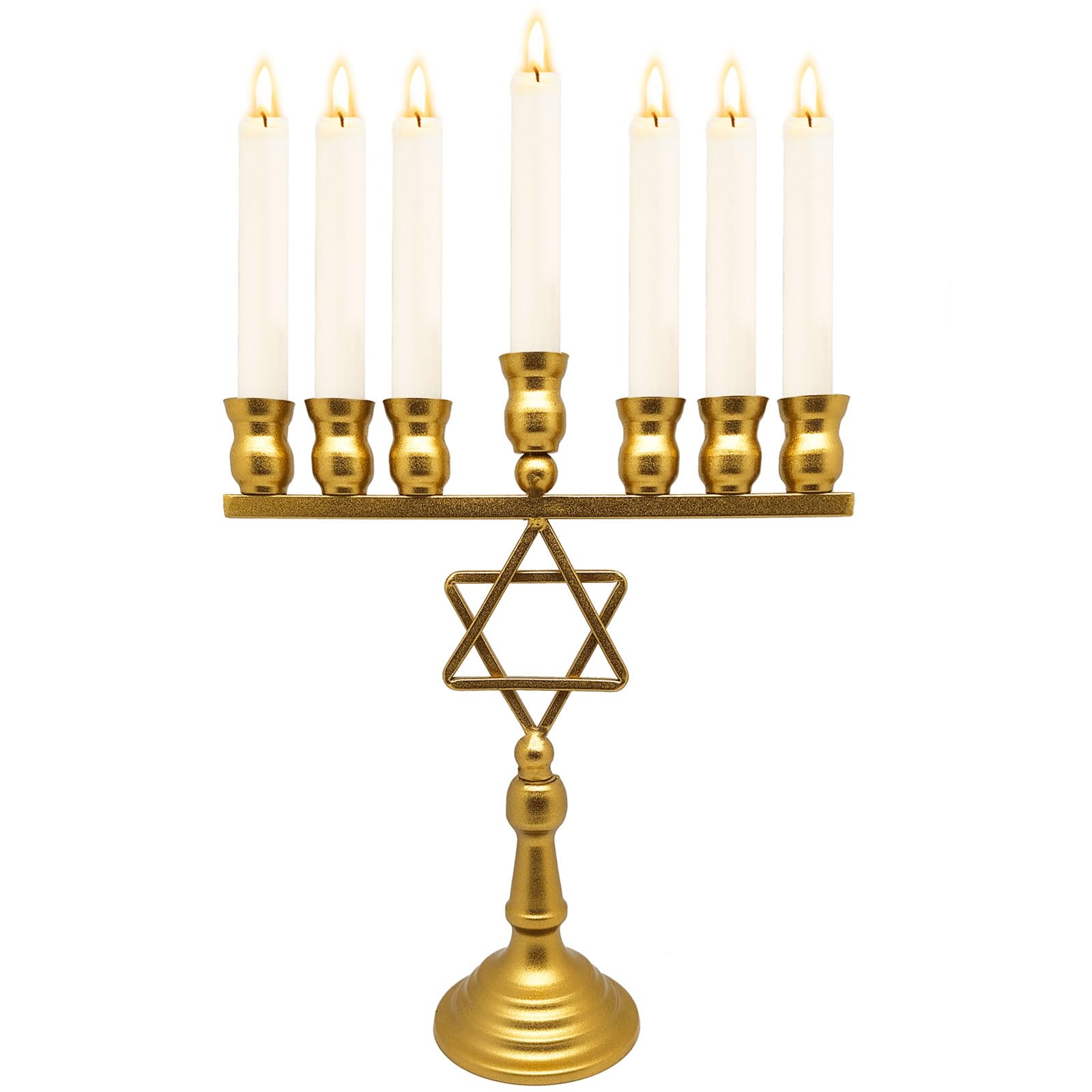 We Moment Candle Holder for Hanukkah，Gold 7 Menorahs Candlestick Holder Metal Menorah for Shabbat, Kwanzaa,Home Decor (Set of 1)