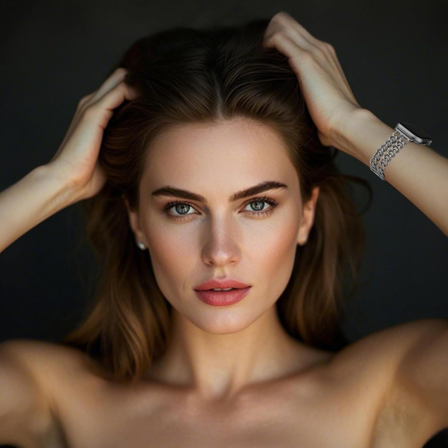 Stylish Double Chain Metal Band, Not for Use: Pregnant Women & Children Under 12, Compatible with Apple Watch Bands for Women 38/40/41/42/44/45/46/49mm, Adjustable Bands Gift for for S10-1 SE - Image 3