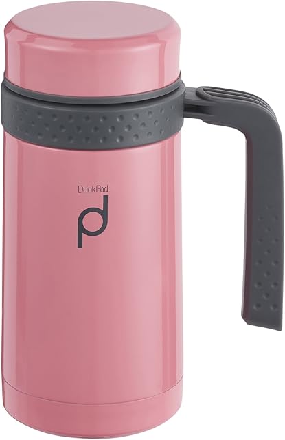 Pioneer Stainless Steel Vacuum Insulated Leak-Proof Drinkpod Capsule Flask 6 Hours Hot 24 Hours Cold, Pink, 0.45 Litre