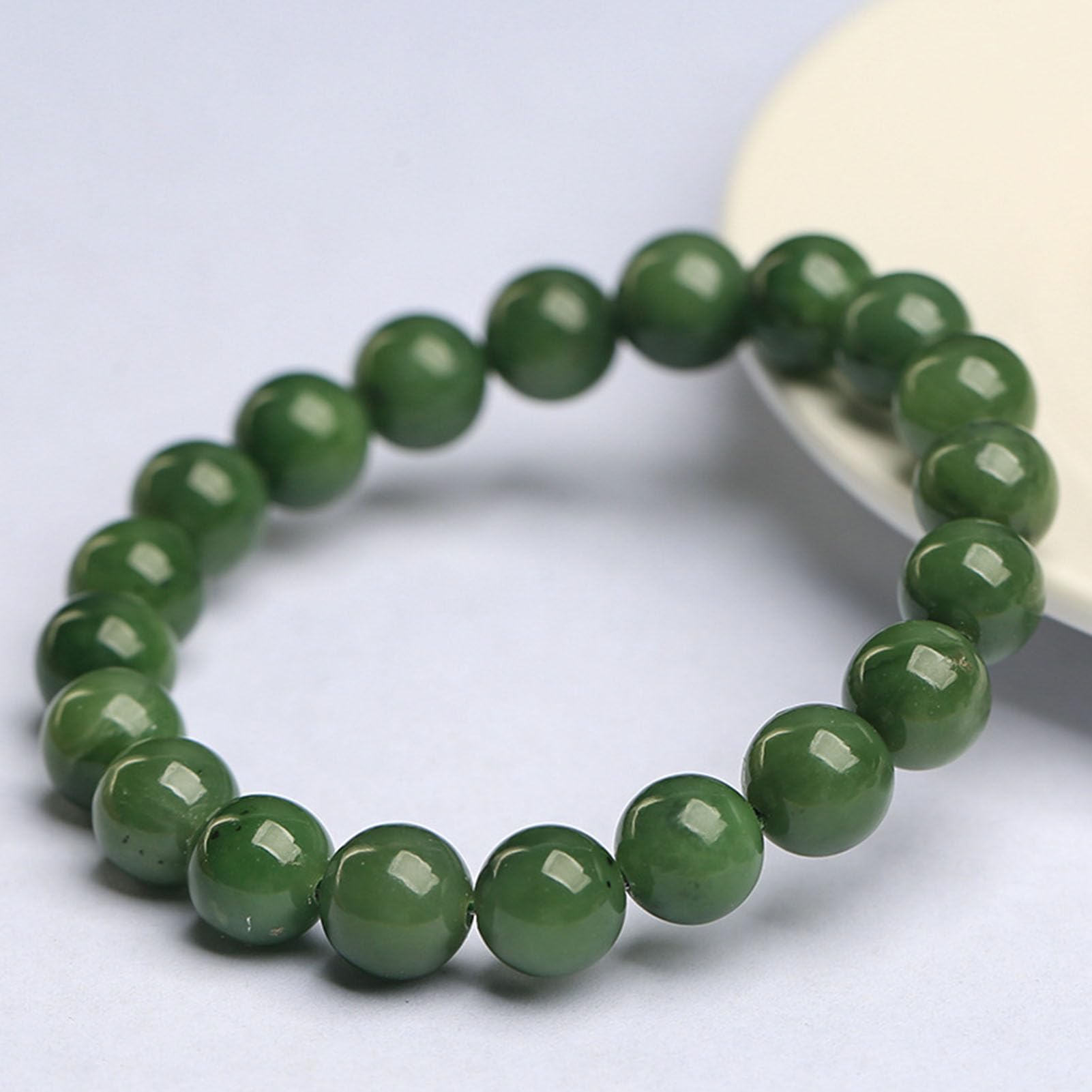 Ricchezza Guarigione Bracciale Jadeíta Donna Prosperità, Fengshui Fatti a Mano da Uomo Braccialetti Elastici Elasticizzati con Pietre preziose Naturali Perline di Pietra Rotonde,9MM
