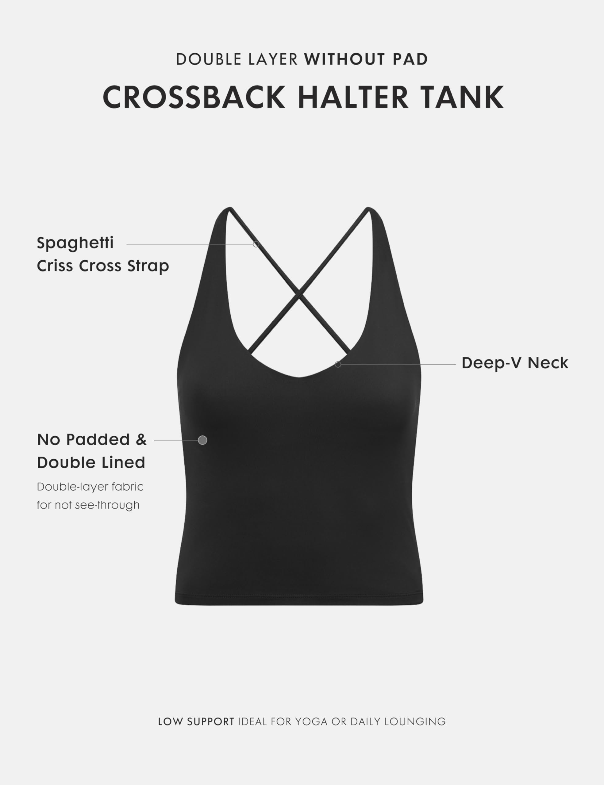INGIA Camiseta sin mangas con cuello en V para mujer, doble forro, sin relleno, tirantes cruzados, espalda con tirantes, informal, ombliguera