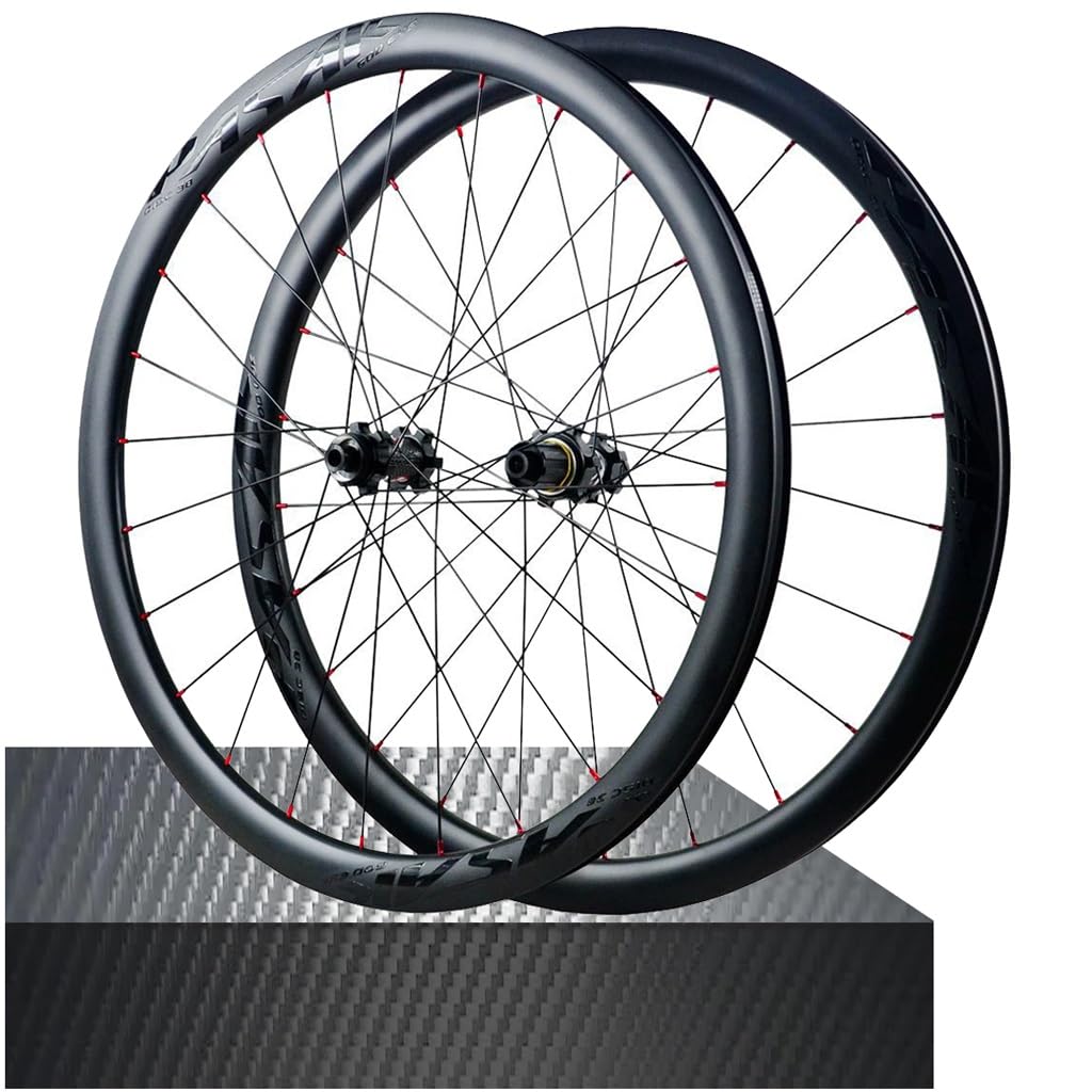 HOMSXPAC Road Bike Wheels 700C, Carbon Center Lock Thru Axle 142mm Disc Brake Wheelset 28mm Width 50mm Rim Sealed Bearings 1720g for 7-12 Speed