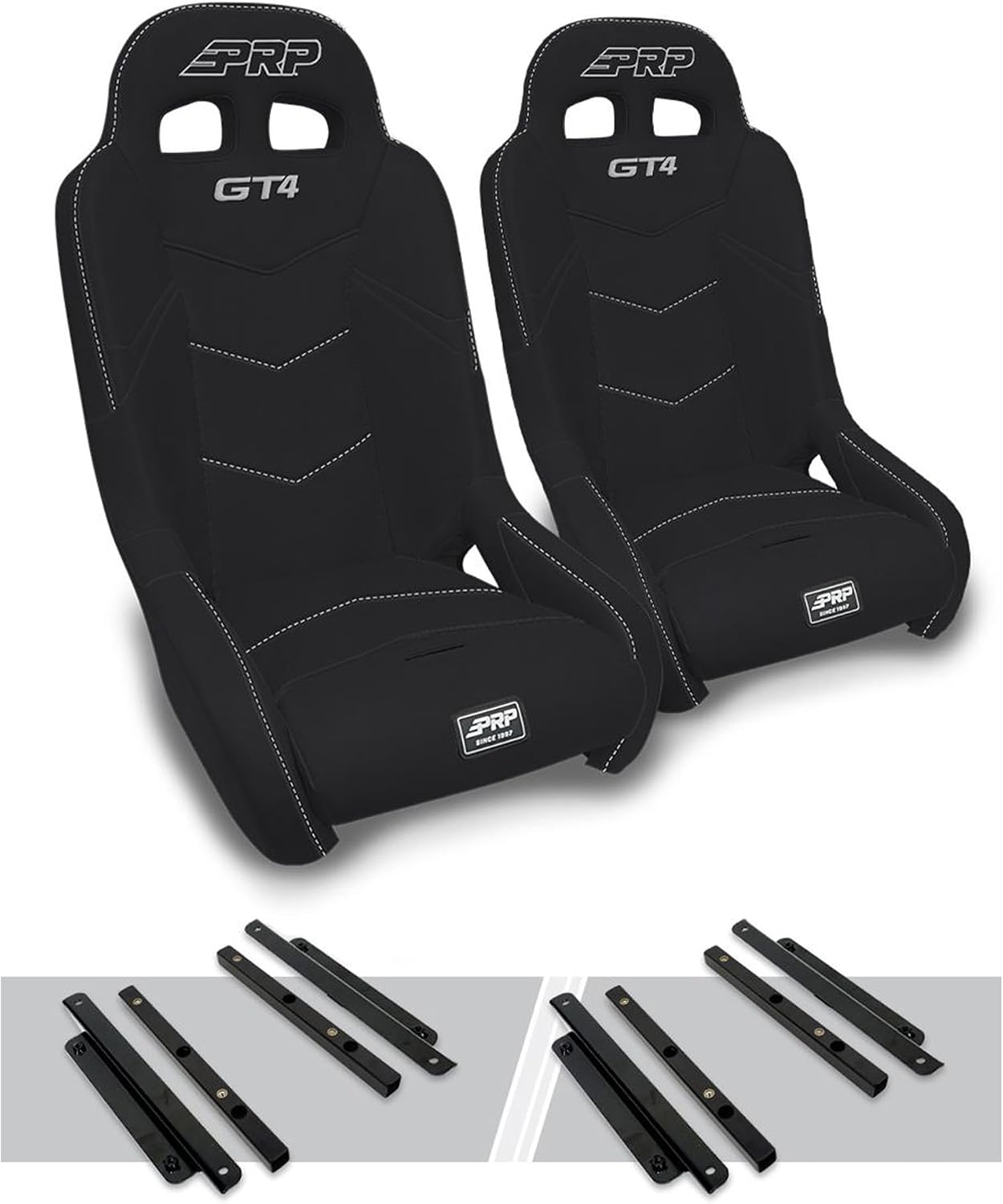 PRP Seats GT4 Suspension Seats Kit w/Adapter Mounts (Pair) - Fits Can-Am Maverick X3 - Off-Road UTV Seats with Dual Harness Slots, Removable Cushion (Black)
