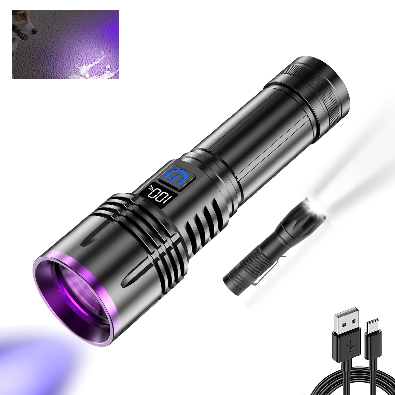 Relybo Wiederaufladbar UV Taschenlampe 365nm für Bernsteinsuche, Haustierurin