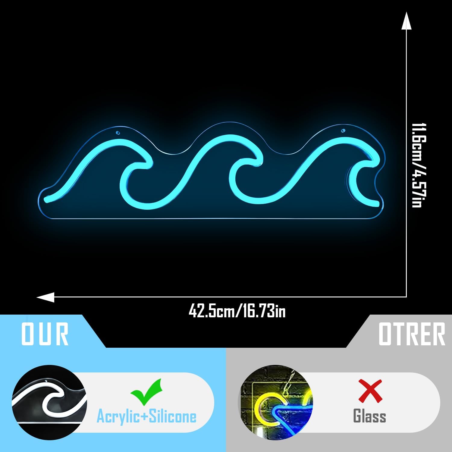 Wave Neon Sign Dimmable Ocean Wave Neon Light for Wall Decor Led Ocean Wave Light Up Sign Decor for Bedroom, Living Room, Window, Sea Beach Party Decoration for Christmas Birthday Gifts - Image 5