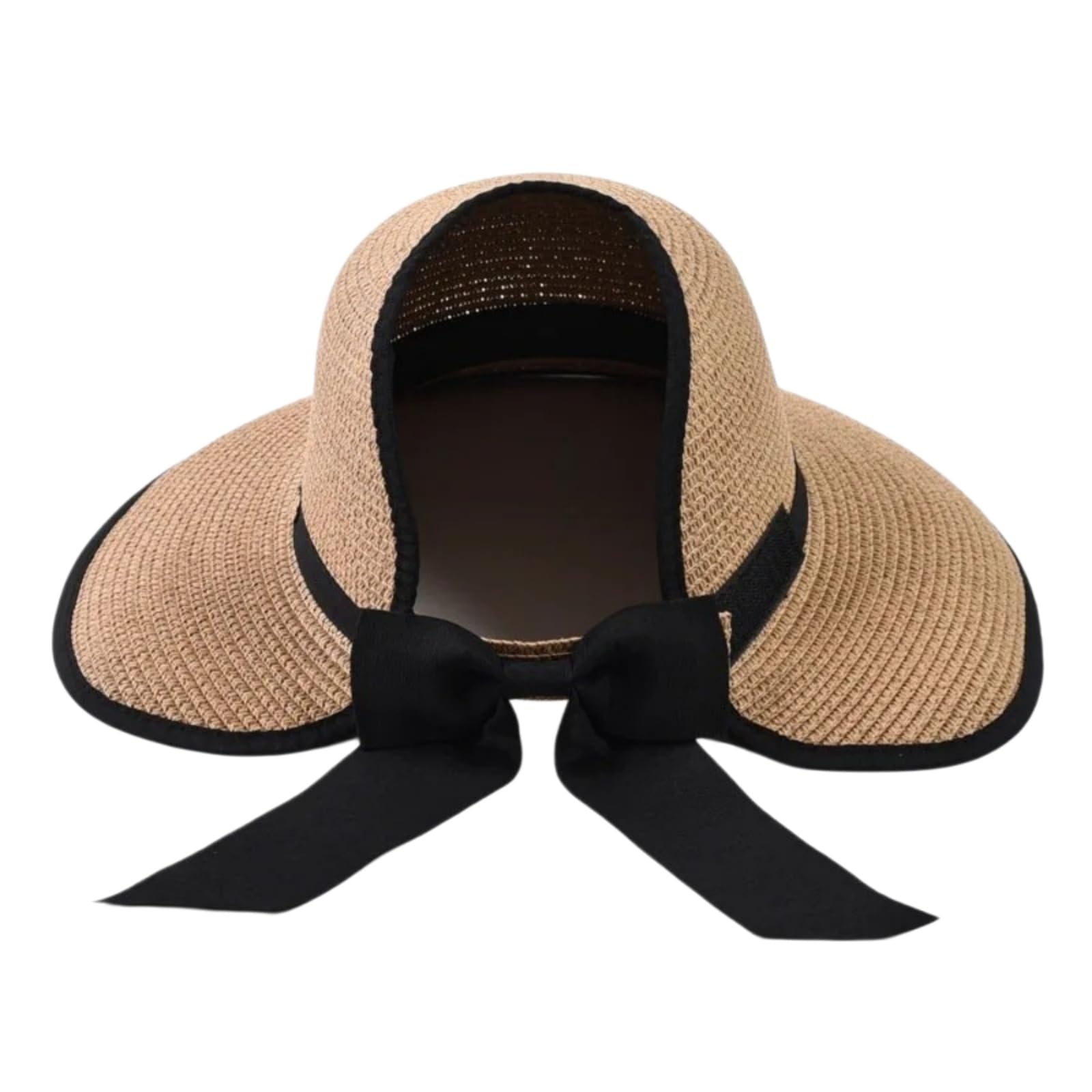 Cappellino da Baseball,Cappello Pescatore Moda Donne Paglia Cappello Spiaggia, Leggero Ampio Bordo Sole con Design Arco per Viaggi E Uso All'aperto-Beige
