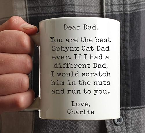 Miniatura 3 de Andaz Press Taza de café personalizada de 11 onzas, regalo de broma para papá con texto en inglés "Best Sphynx Cat Dad, Scratch in Nuts and Run to