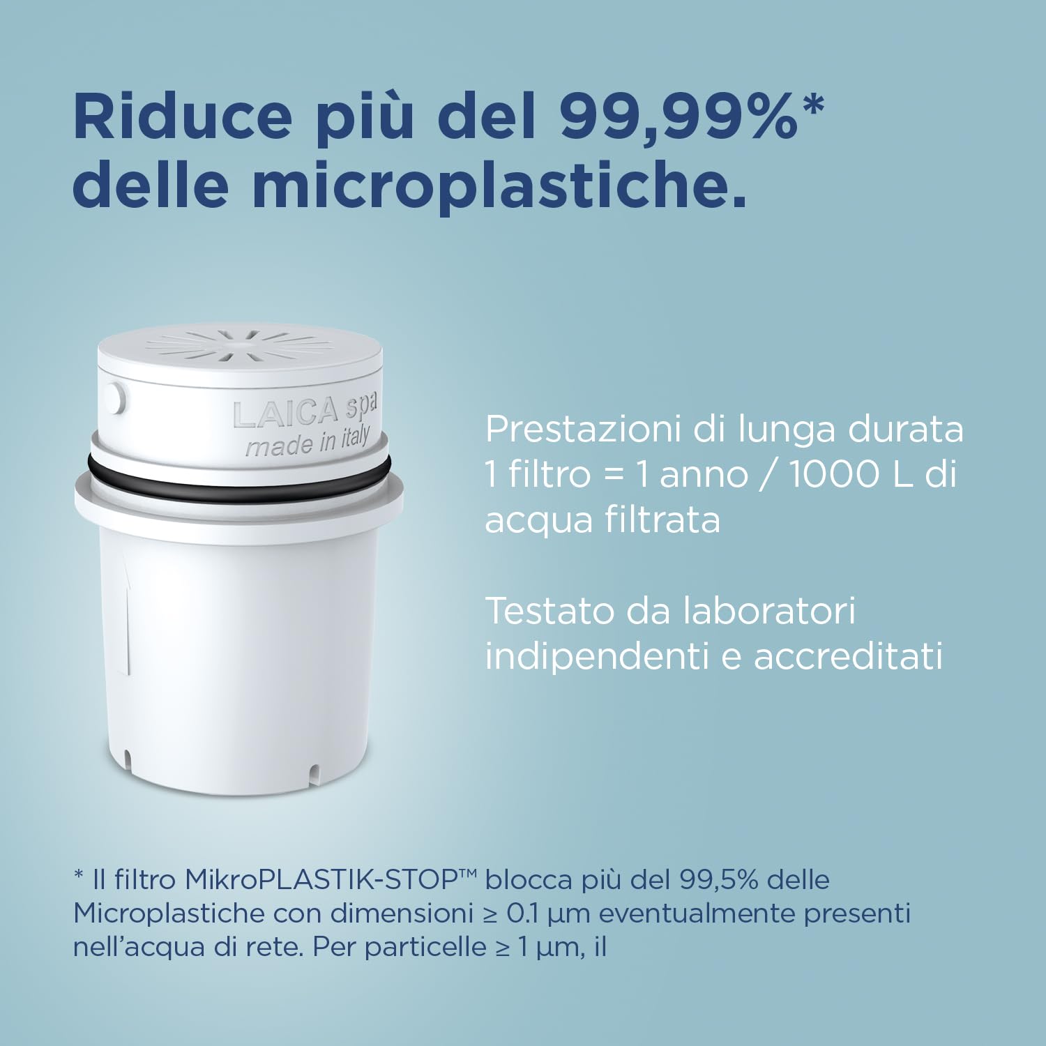 LAICA MikroPLASTIK-STOP Jarra filtrante – 3L – Azul – con 1 filtro bi-flux y 1 filtro MikroPLASTIK-STOP, conserva las sales minerales y reduce los microplásticos – Temporizador analógico – Fabricado
