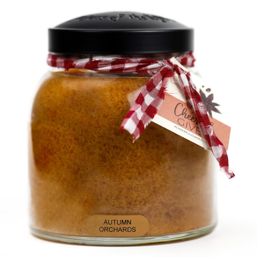 A Cheerful Giver — Autumn Orchards - 34oz Papa Scented Candle Jar with Lid - Keepers of the Light - 155 Hours of Burn Time, Gift for Women, Brown