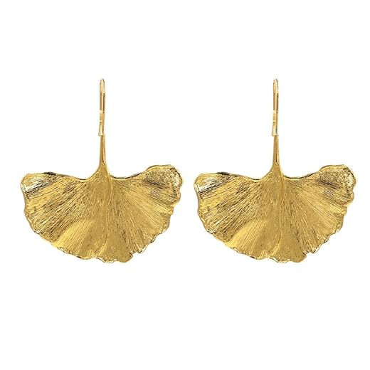 Ginkgo Leaf Earrings for Women, Cute Leaf Plant Earrings for Girls, Gold Flower Petal Dangle Earrings Hypoallergenic, Golden Flower Floral Leaf Statement Drop Earrings, Fall Leaf Bohemian Earrings Studs, Ginkgo Leaf Plant Jewelry Gifts Funny Earrings