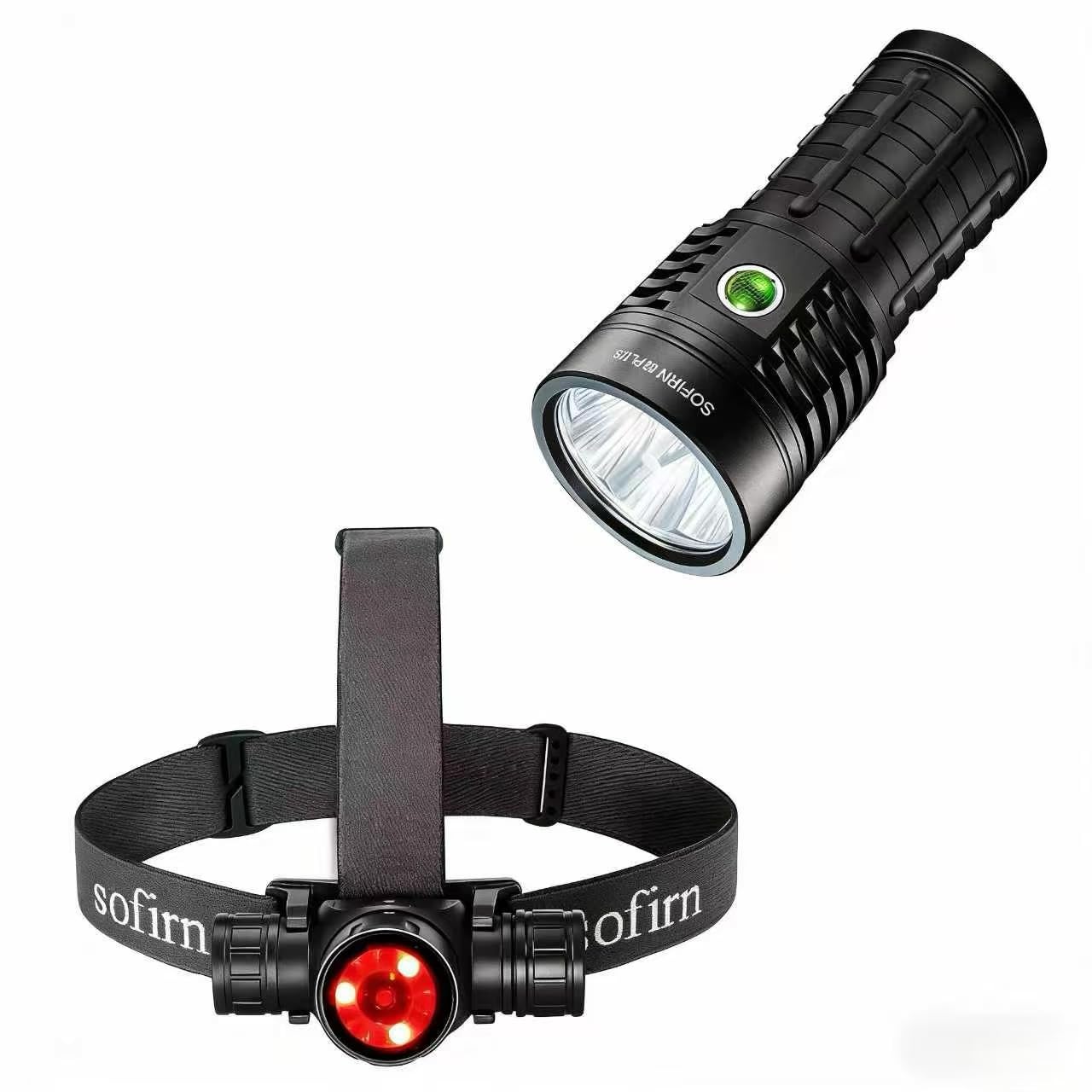 Sofirn [Bundle 2 Stück] HS21 Rotlicht-Stirnlampe & Q8 PLUS Superhell Taschenlampe - USBC Wiederaufladbar, IP66/IPX8 Wasserdicht für Outdoor, Joggen