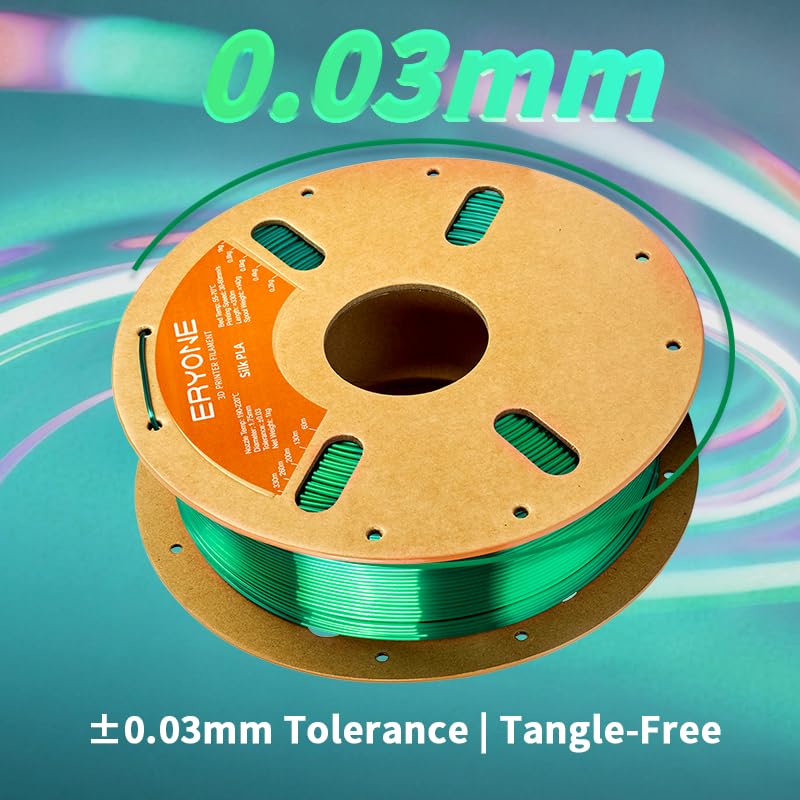 Image of ERYONE Silk PLA Filament for 3D Printer, 1.75mm + /- 0.03mm, 1kg (2.1LBS) /Spool, Silk Green