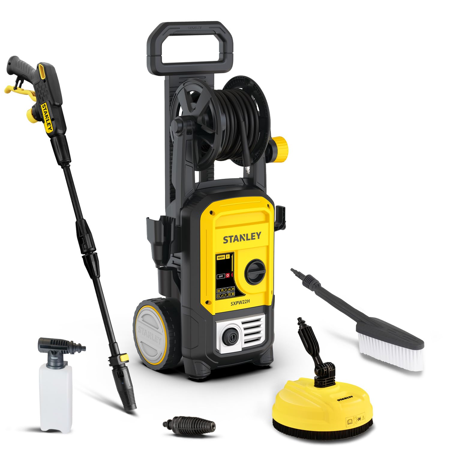 Stanley Idropulitrice SXPW22HP ad Alta Pressione, con Patio Cleaner e Spazzola Fissa, per Auto ed Esterni Casa, Pressione max. 160 bar, Portata max. 480 l/h, Potenza Assorbita 2200 W