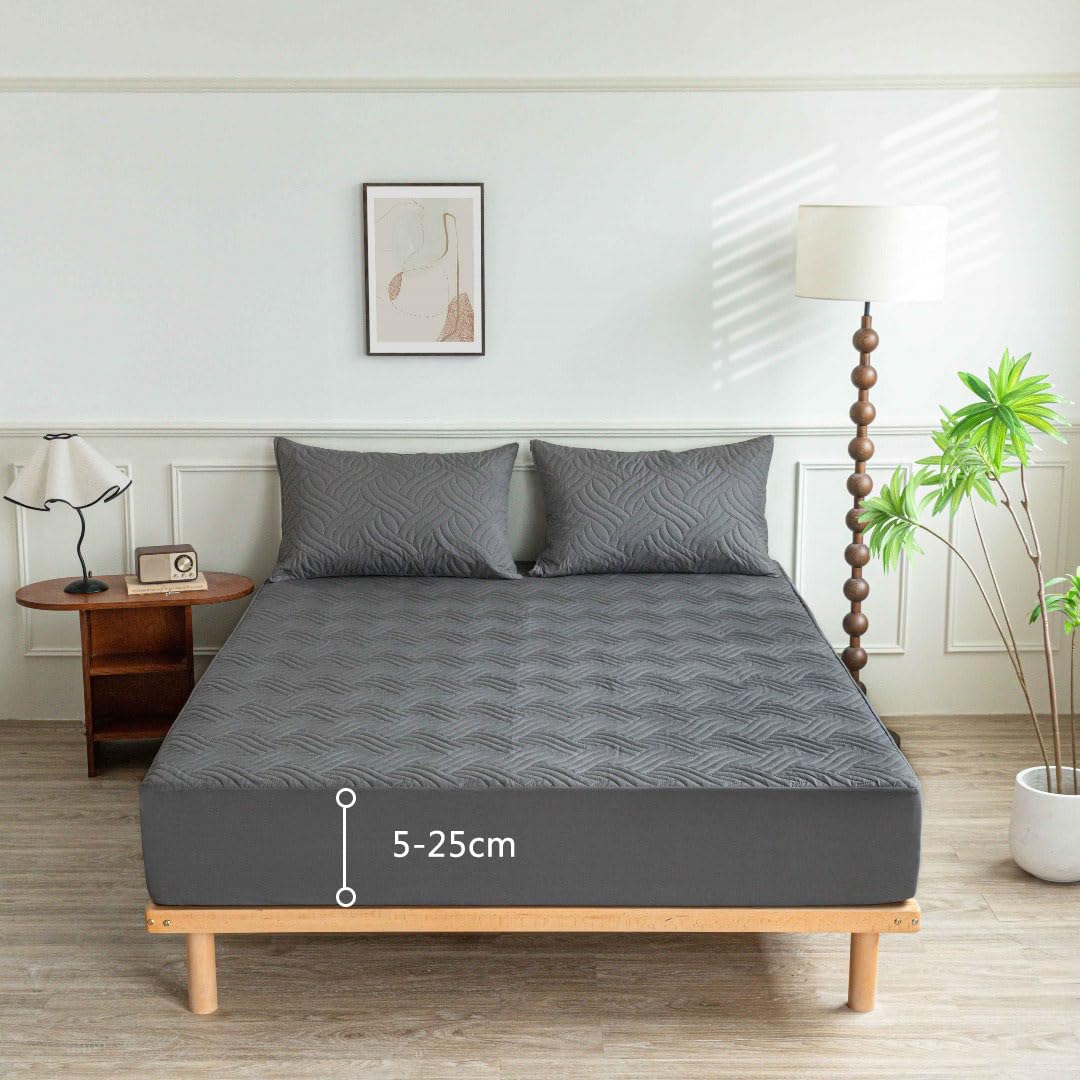 Protector De Cama De Fácil Cuidado, Color Sólido, Textura Ondulada, Protector De Colchón Antiácaros, hasta 25cm De Profundidad.-Blue||200x200cm