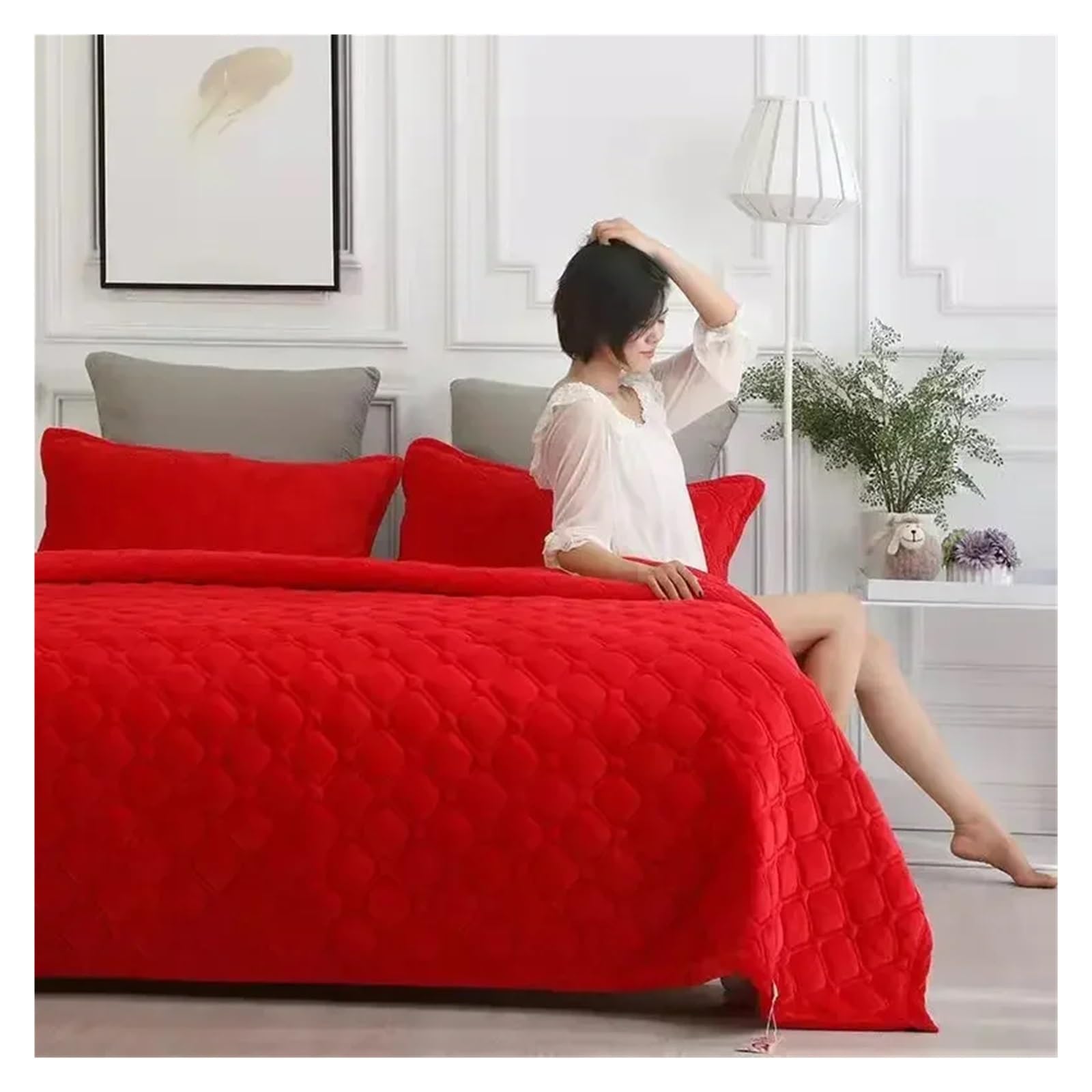 Bedspread Soft Quilted Bed Linens for Winter Warm Blanket Cover Coverlet(Red,1pc 150x200cm)