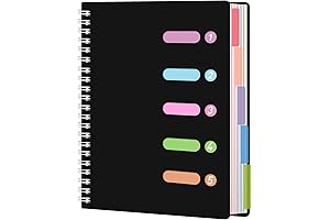 Subject Notebook College Ruled, Black Spiral Notebook with Dividers A4 Hardcover Notebook...