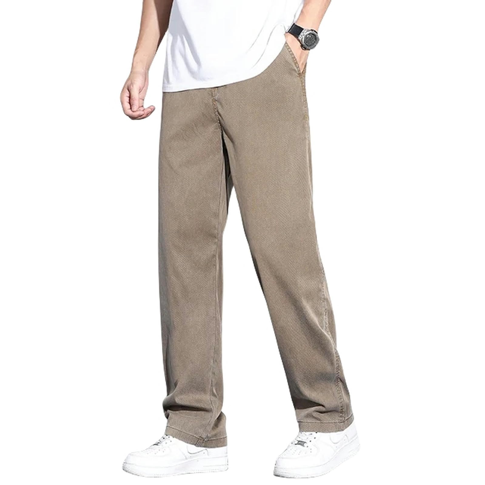 Jeans Uomo Larghi Jeans in Tessuto Lyocell Jeans Elastico in Vita Sciolto Pantaloni di Denim Dritto Maschio Plus Size