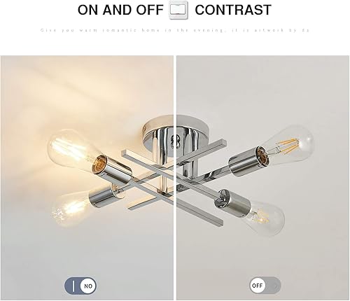 Miniatura 3 de ZGLAOJT Lámpara de techo de 4 luces, candelabro de metal moderno cromado, iluminación de granja para cocina, dormitorio, baño, sala de estar,