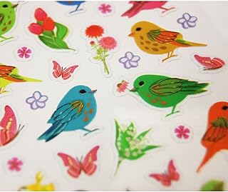 Global Gift Stickers Oiseaux et Fleurs - Paillettes - 7,5 x 10 cm