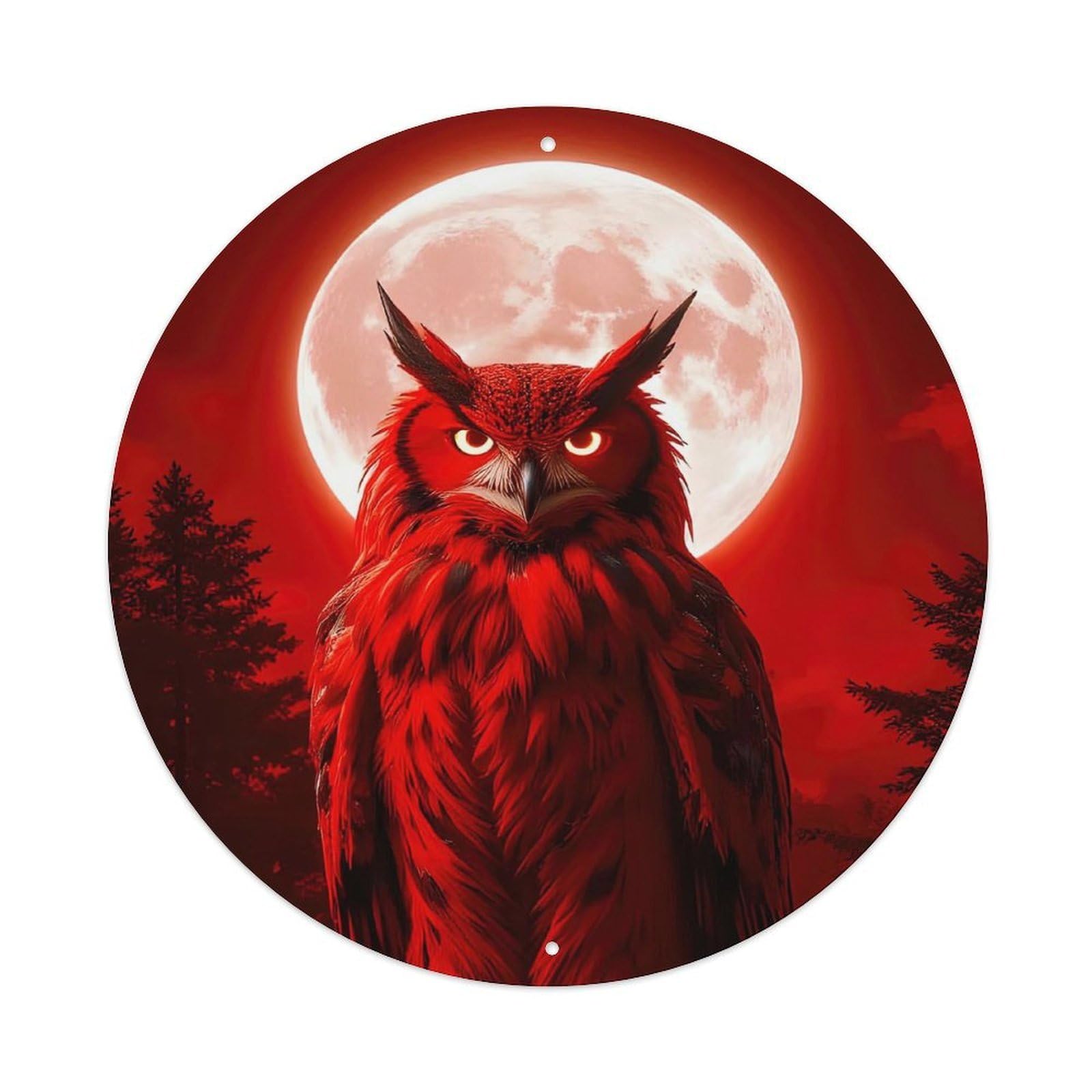 Animal Blood Moon Gothic Owl Dark Fantasy Wildlife Illustration Vintage Metal Tin Sign Plaque Wall Decor for Cafe, Club Bar, Office, Garden Metal Poster 8x8Inch