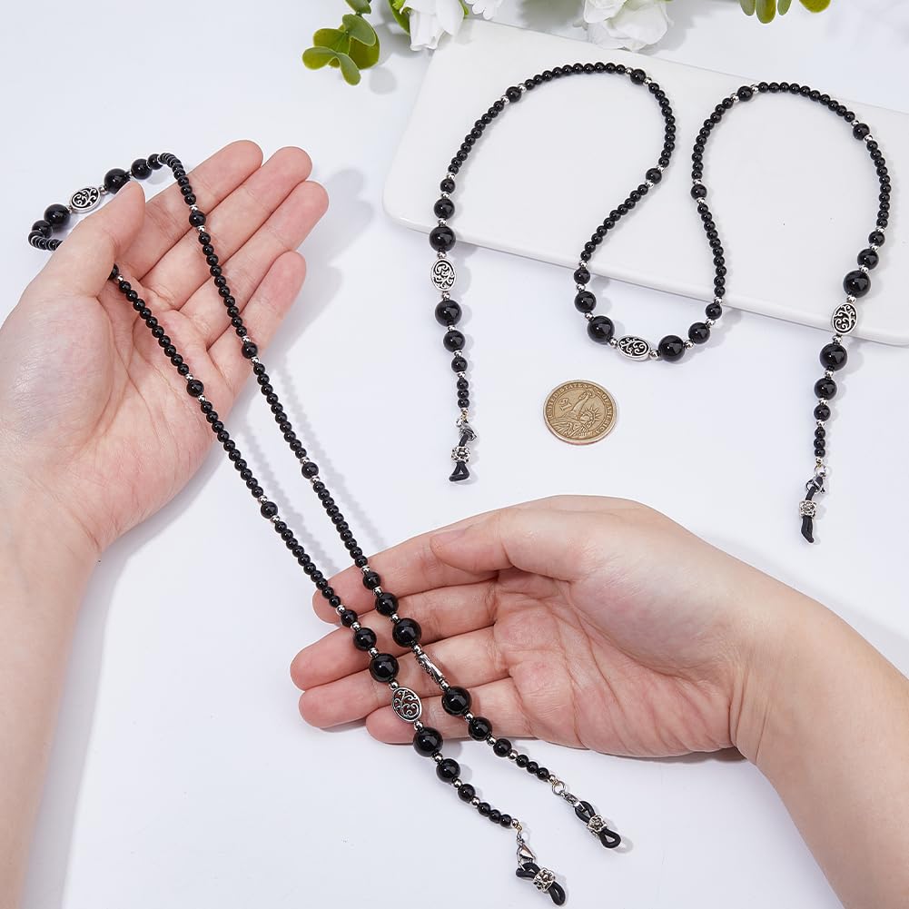 SUPERFINDINGS 2 collane per occhiali da sole con perle portaocchiali intorno al collo, nere per occhiali da sole, per uomo e donna