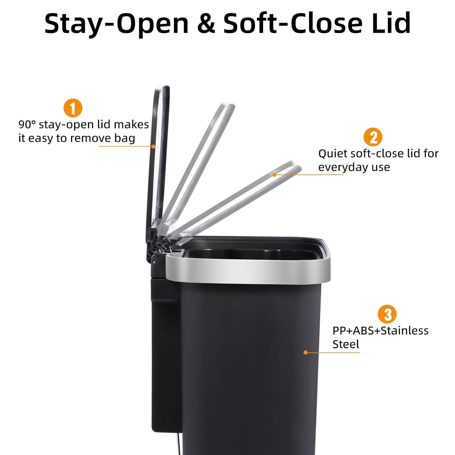 13 GAL / 51L Trash Can with Lid Kitchen Step Trash Can Garbage Can Trash Cans for Kitchen Waste Bin, Trash Bin with Step On Foot Pedal, Black