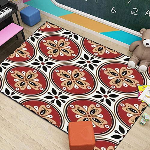 Modern 3D Home Area Rugs Batik Seamless Javanese Brown Colorful Decorative Tile Beautiful Carpets Non-Slip Extra Size Yoga Mat Runner Rug For Living Room Bedroom Girls Playroom Home Decor #TOP1