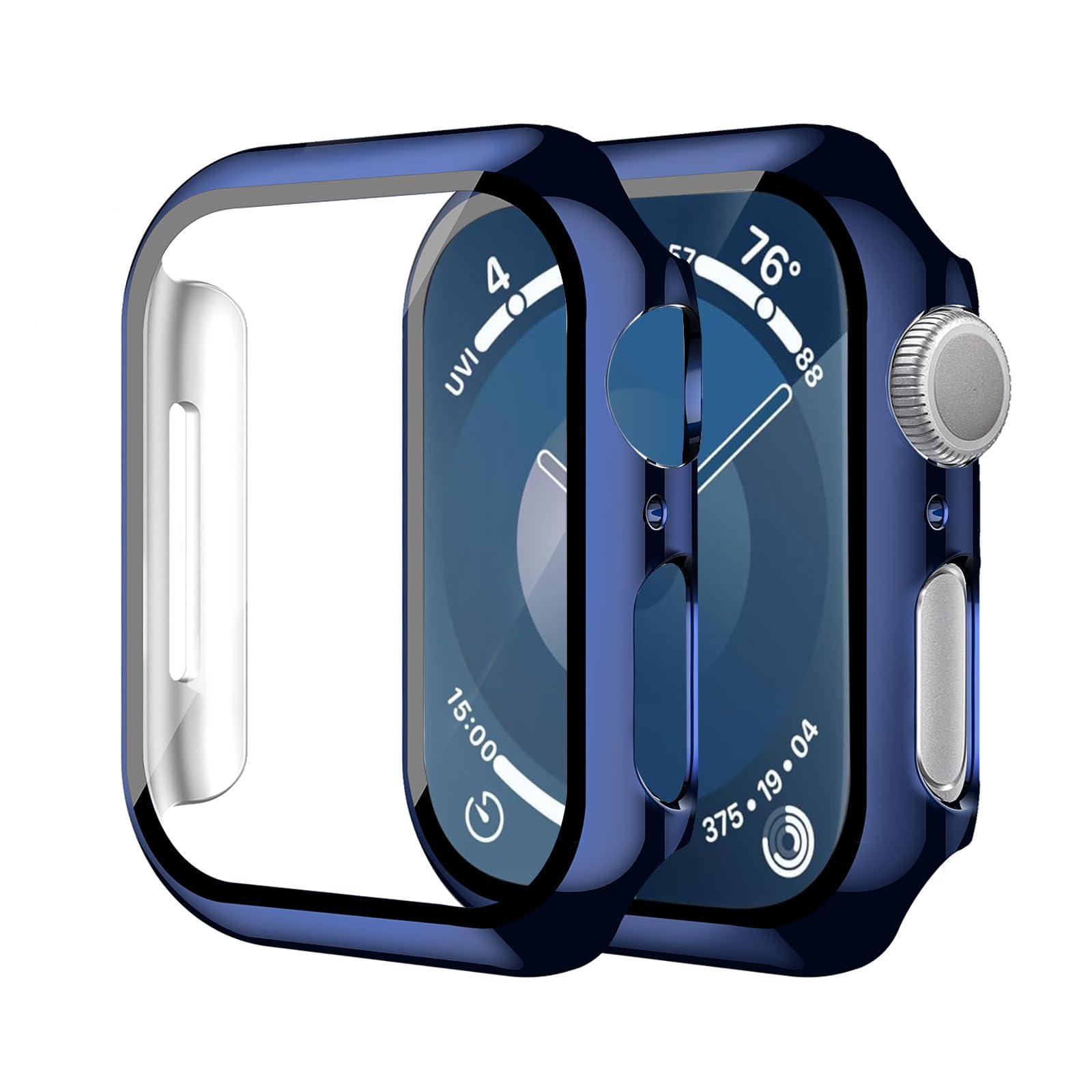Smiling 2 Pack Case Compatible with Apple Watch Series 9/Series 8 /Series 7 41mm with Tempered Glass Screen Protector, Hard PC Case Overall Protective Cover- 1 Blue + 1 Transparent
