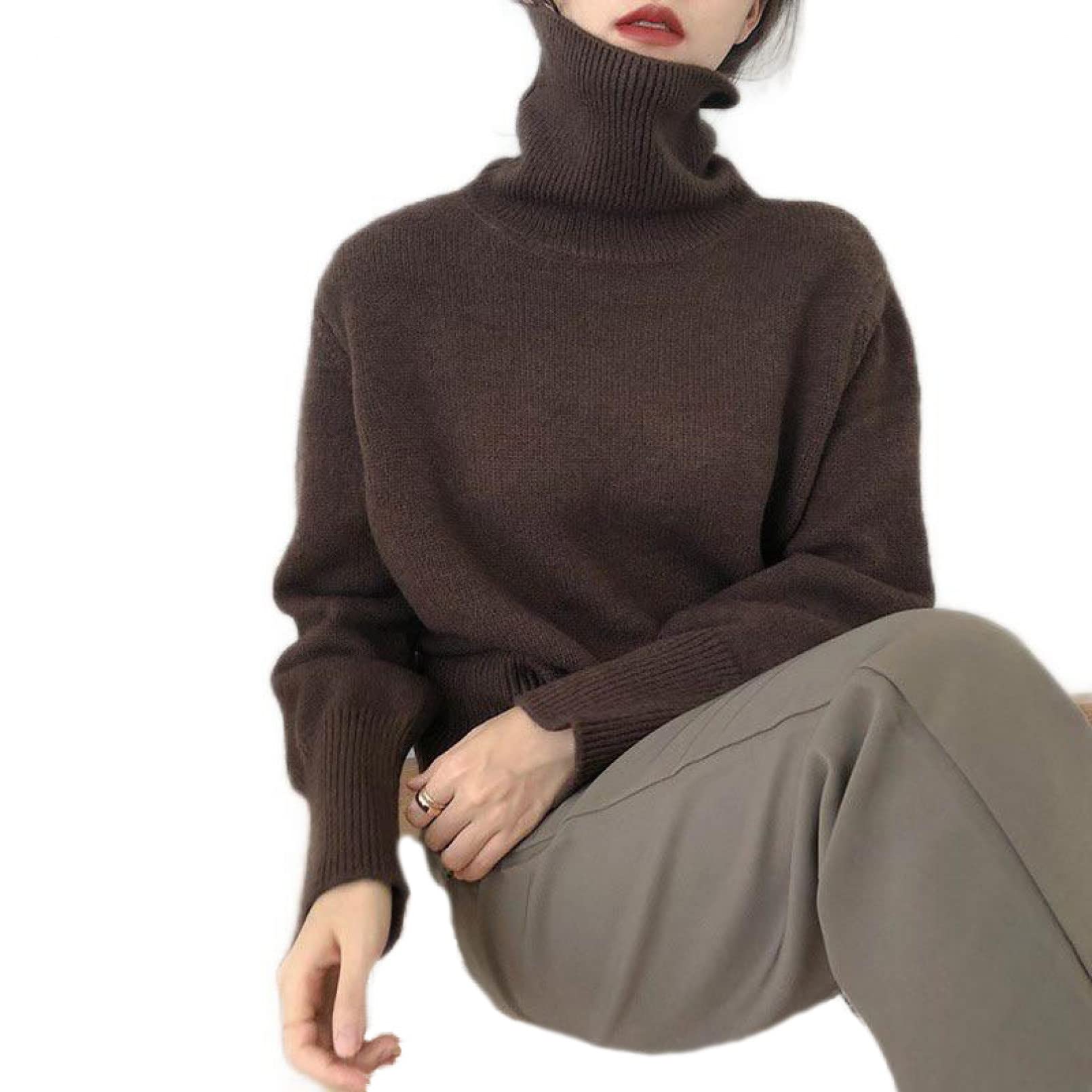 QTZTZ Maglione A Collo Alto Donna Sciolto Usura Esterna Copertura Autunno E  Inverno Ispessimento,Marrone Scuro : Amazon.it: Moda