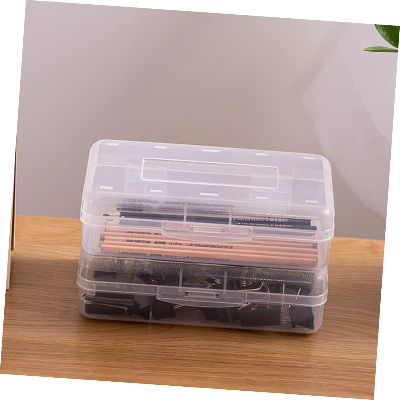POPETPOP Contenitore Portapenne Impilabile in Plastica Trasparente 6 Pezzi Coperchio Rapido per Studenti e Organizzazione Cancelleria Scuola Ufficio