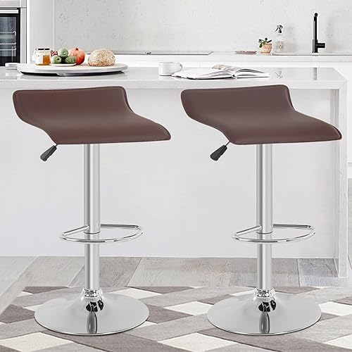 Juego de 2 taburetes de bar giratorios de altura de mostrador para taburete de cocina, taburetes de bar altos, taburetes de isla de cocina de piel