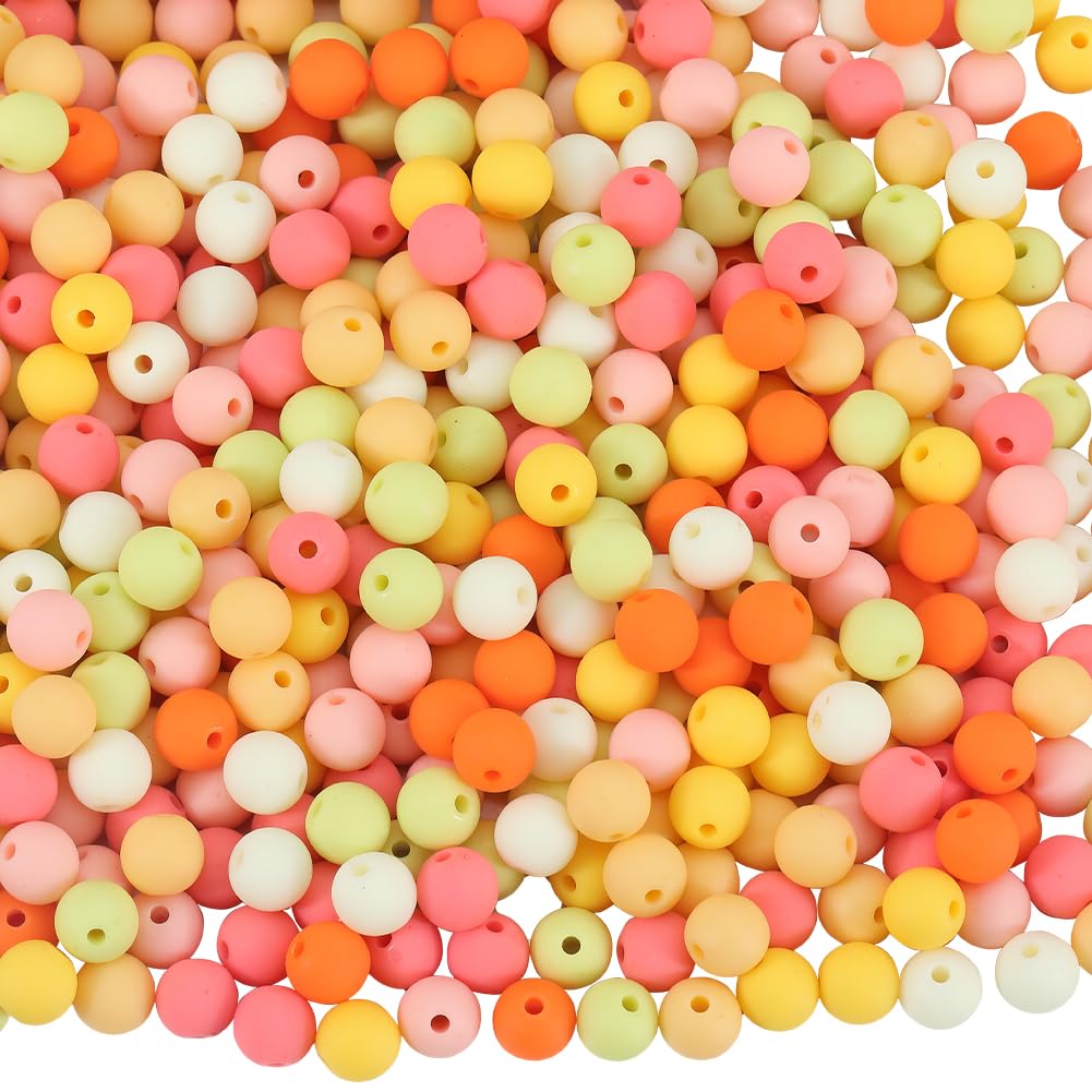 SOFPLATE 1 Box 500Pcs Round Matte Beads Opaque Acrylic Beads 8mm Ball Frosted Orange Imitated Silicone Bubblegum Smooth Rubberized Spacer Loose Bead for Jewelry Making Bracelet Necklace DIY Crafts