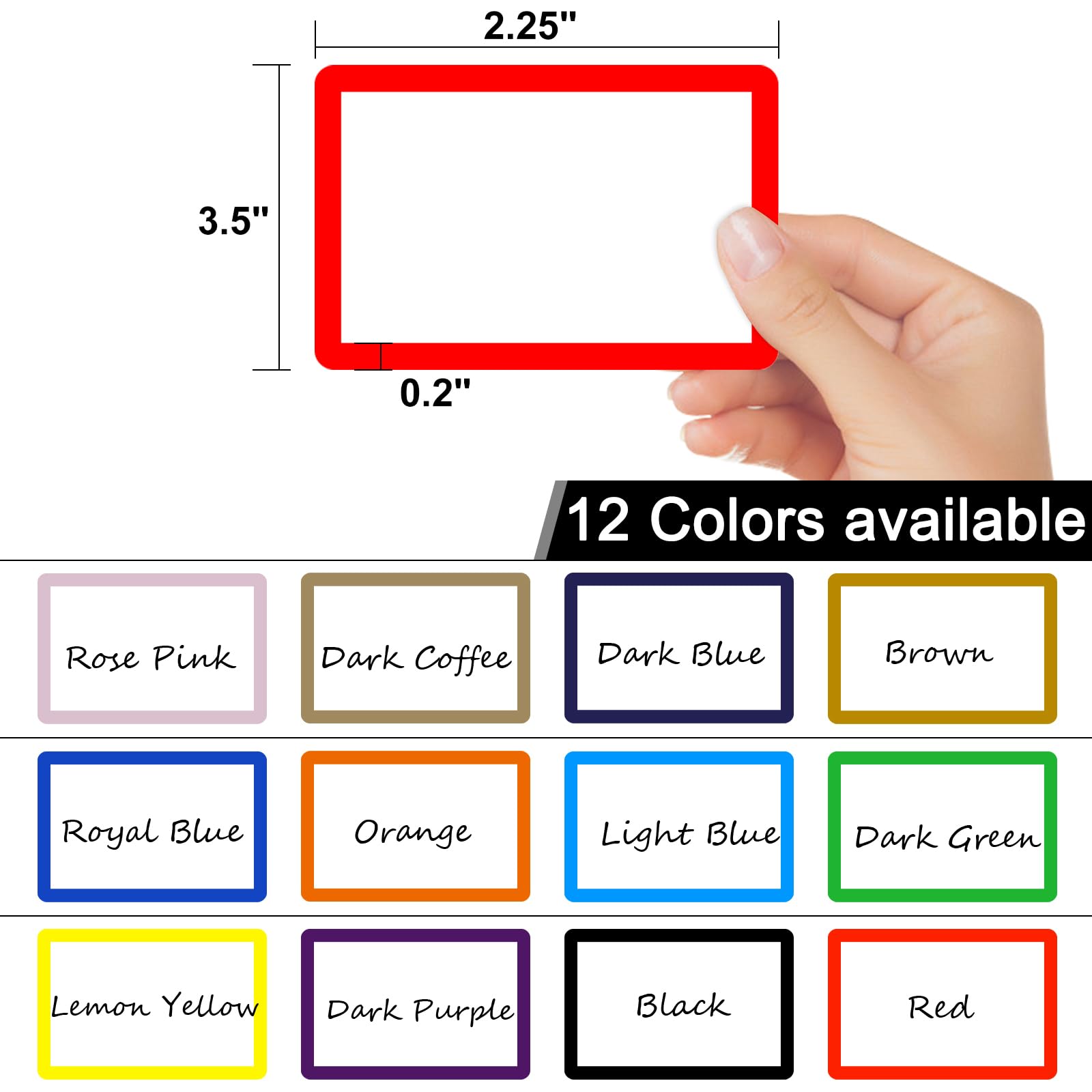 Lot de 200 étiquettes autocollantes pour nom, 15 couleurs disponibles, 8,9 x 5,7 cm, pour école, fête, entraînement, vêtements (rouge)