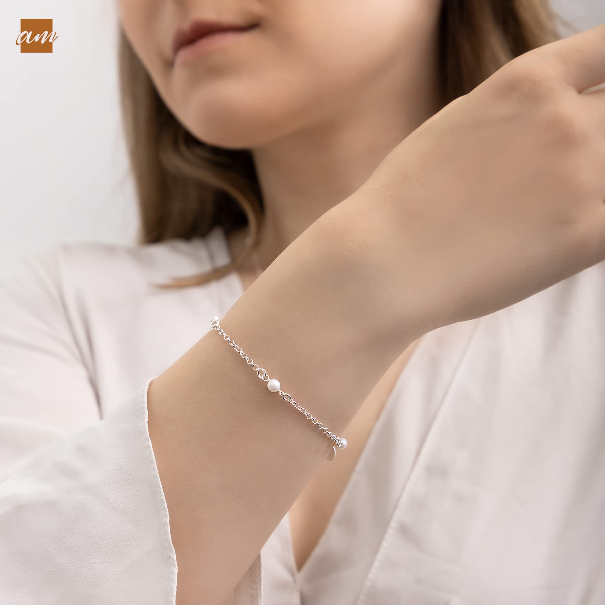 Amberta Pulsera de Perlas de Agua Dulce para Mujer en Plata de Ley 925